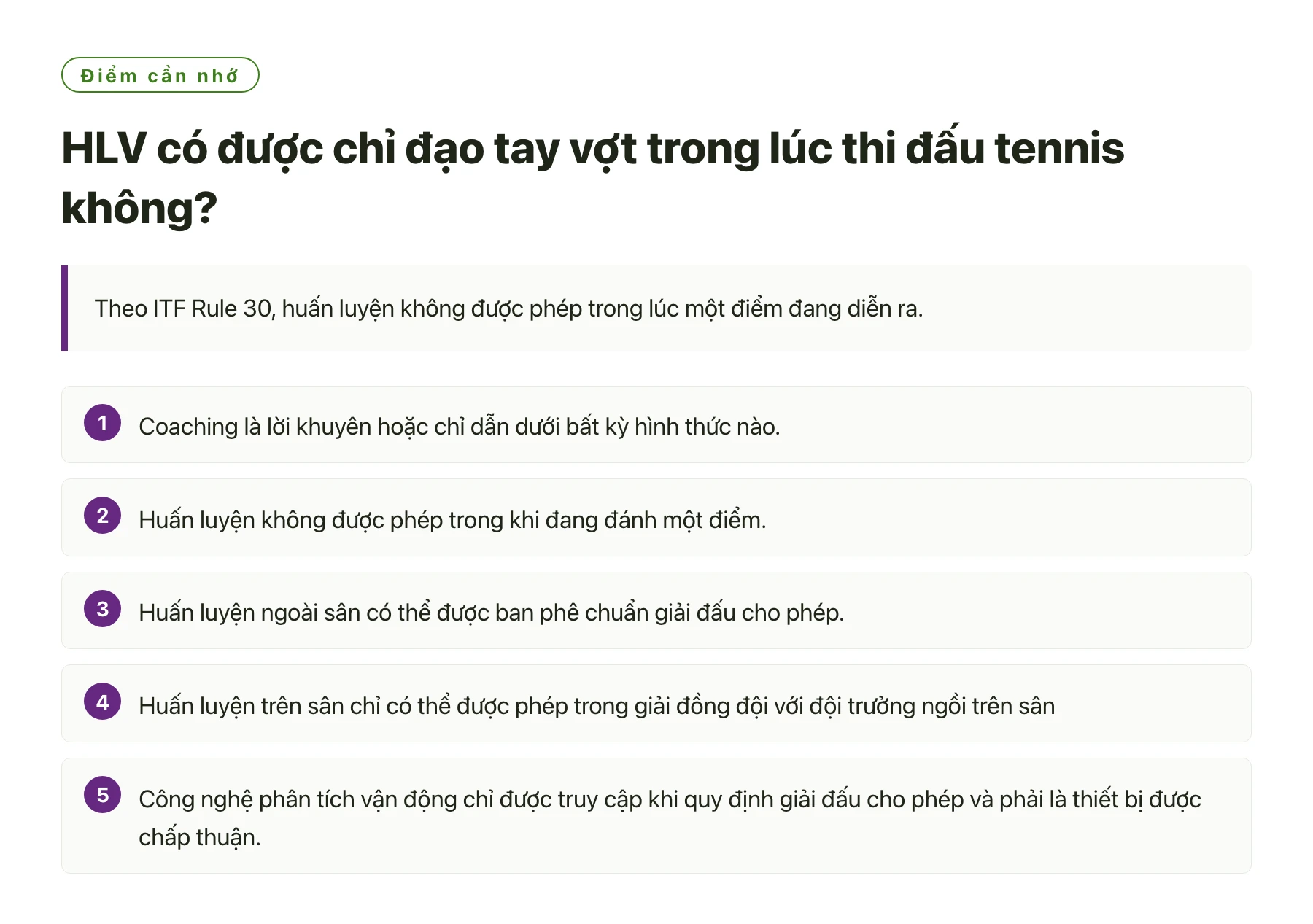 HLV có được chỉ đạo tay vợt trong lúc thi đấu tennis không?——全文要点速览