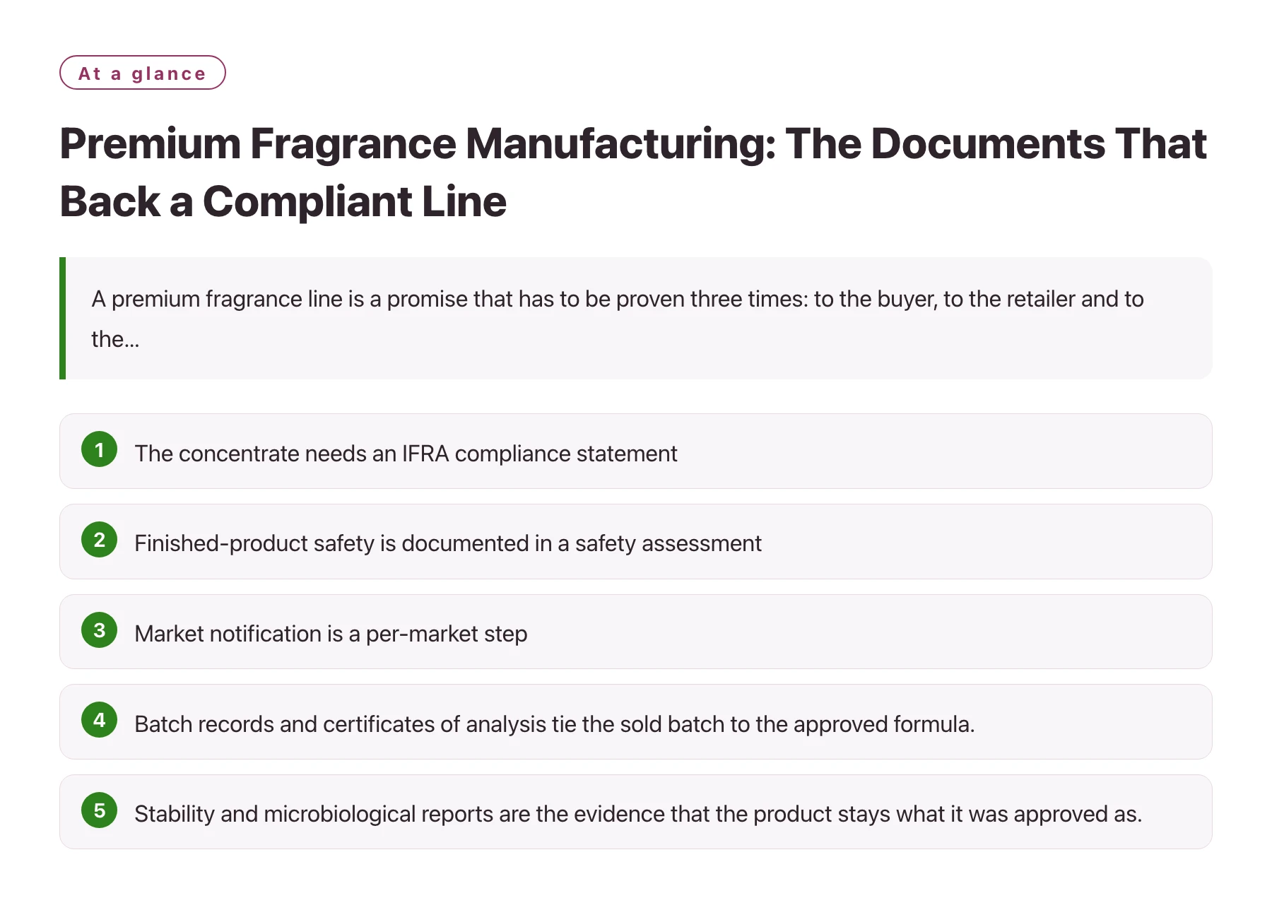 Premium Fragrance Manufacturing: The Documents That Back a Compliant Line——全文要点速览